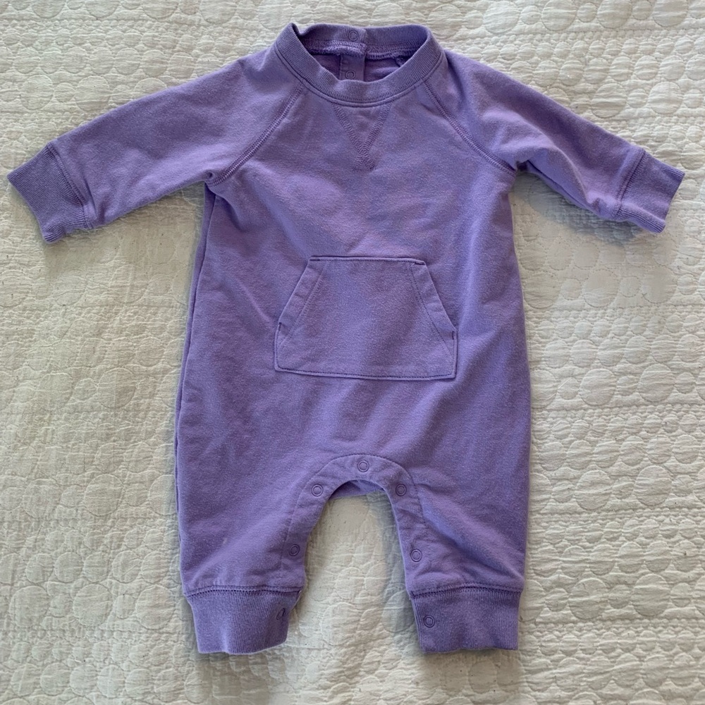 Primary Baby Lavender Sweatshirt Romper, 0-3 Months
